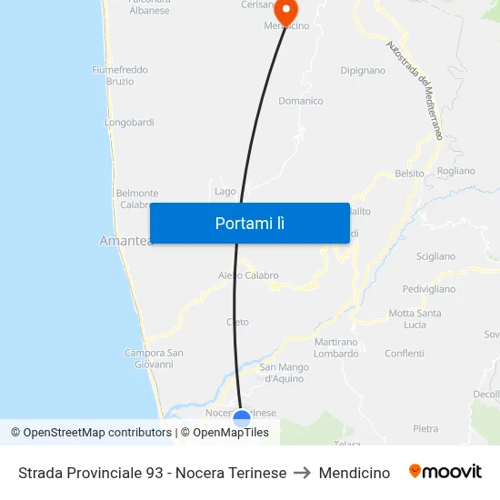 Strada Provinciale 93 - Nocera Terinese to Mendicino map