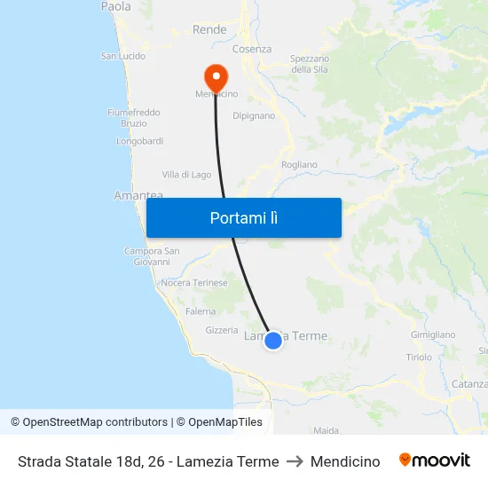 Strada Statale 18d, 26 - Lamezia Terme to Mendicino map