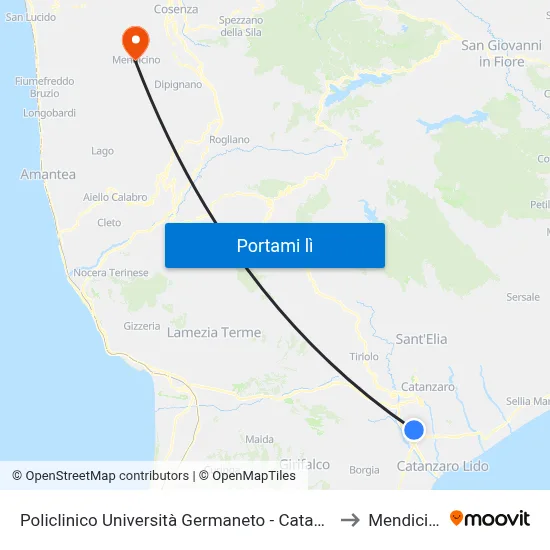 Policlinico Università Germaneto - Catanzaro to Mendicino map