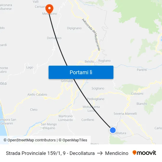 Strada Provinciale 159/1, 9 - Decollatura to Mendicino map