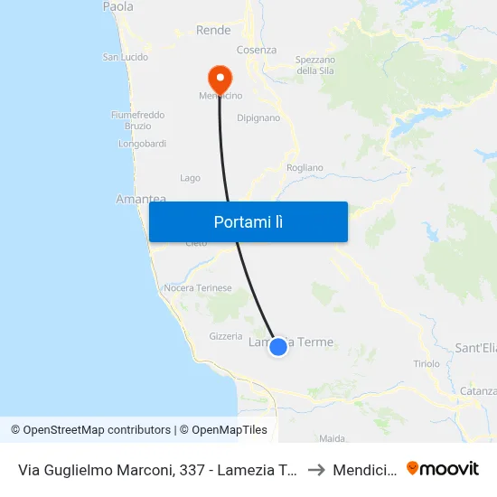 Via Guglielmo Marconi, 337 - Lamezia Terme to Mendicino map