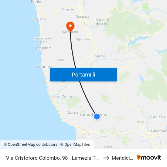 Via Cristoforo Colombo, 98 - Lamezia Terme to Mendicino map