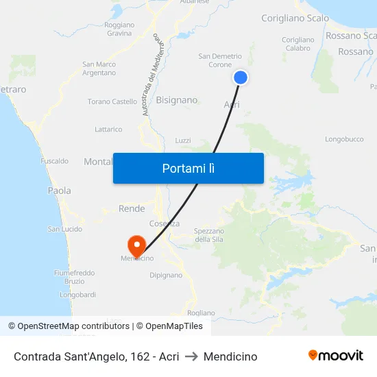Contrada Sant'Angelo, 162 - Acri to Mendicino map