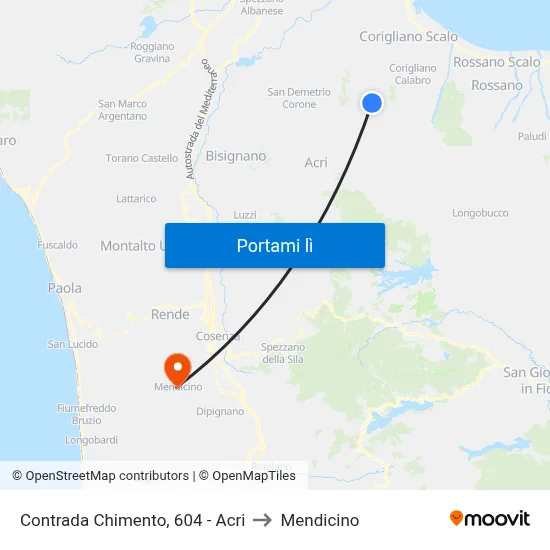 Contrada Chimento, 604 - Acri to Mendicino map