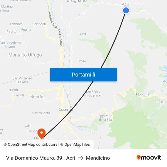 Via Domenico Mauro, 39 - Acri to Mendicino map