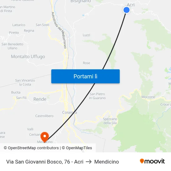 Via San Giovanni Bosco, 76 - Acri to Mendicino map