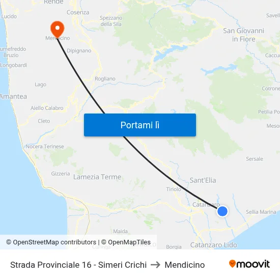 Strada Provinciale 16 - Simeri Crichi to Mendicino map