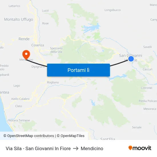 Via Sila - San Giovanni In Fiore to Mendicino map