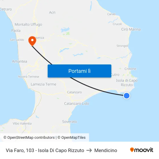 Via Faro, 103 - Isola Di Capo Rizzuto to Mendicino map