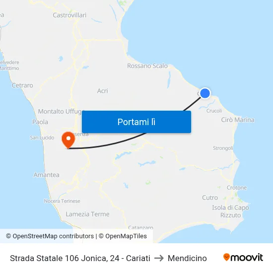 Strada Statale 106 Jonica, 24 - Cariati to Mendicino map