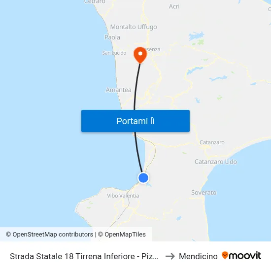 Strada Statale 18 Tirrena Inferiore - Pizzo to Mendicino map