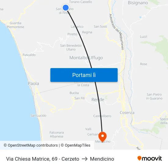 Via Chiesa Matrice, 69 - Cerzeto to Mendicino map