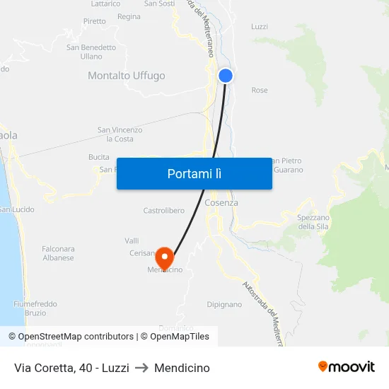 Via Coretta, 40 - Luzzi to Mendicino map