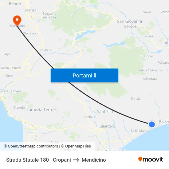 Strada Statale 180 - Cropani to Mendicino map