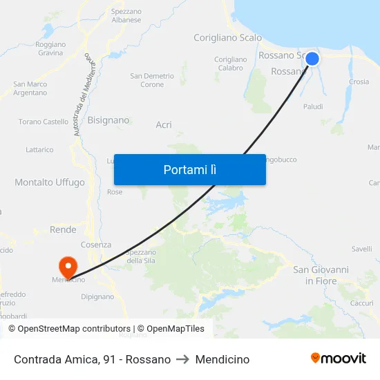 Contrada Amica, 91 - Rossano to Mendicino map