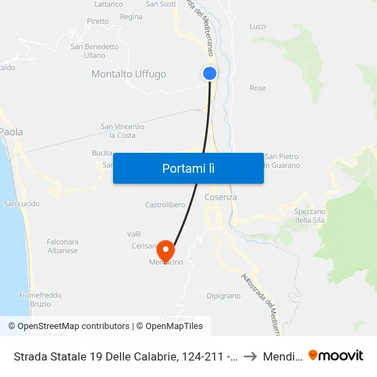 Strada Statale 19 Delle Calabrie, 124-211 - Montalto Uffugo to Mendicino map