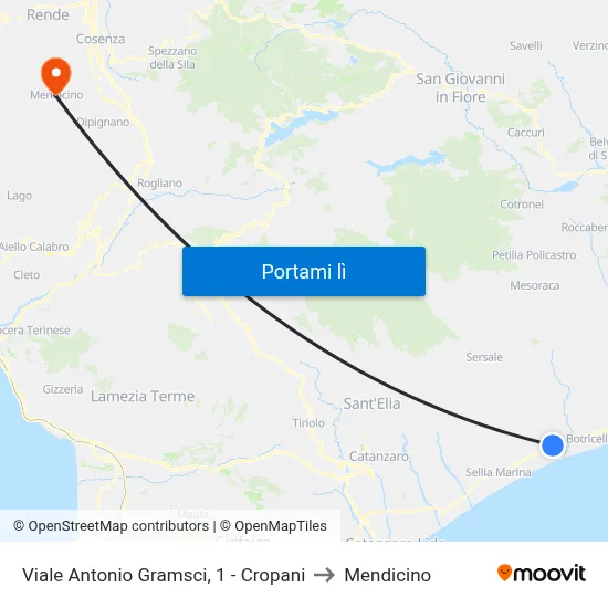 Viale Antonio Gramsci, 1 - Cropani to Mendicino map