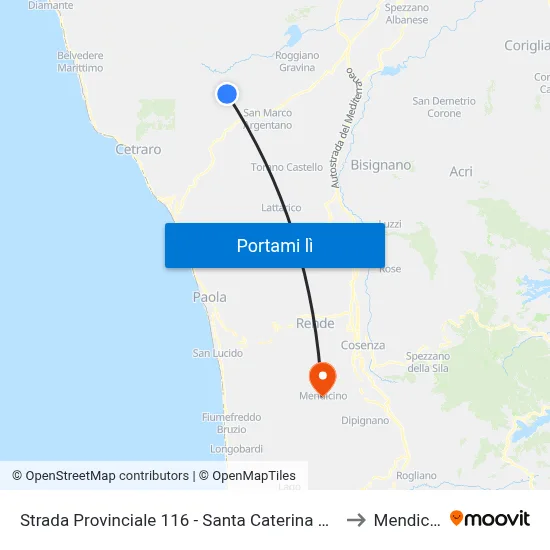 Strada Provinciale 116 - Santa Caterina Albanese to Mendicino map