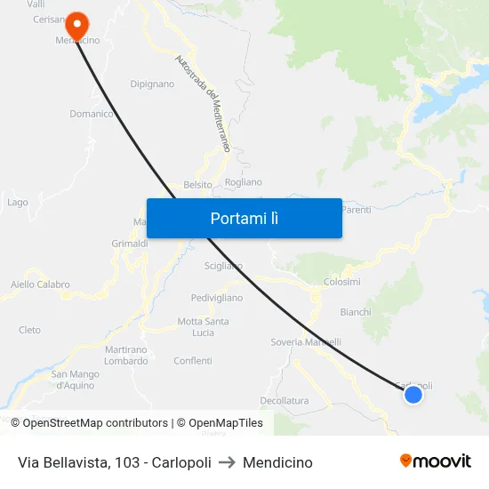 Via Bellavista, 103 - Carlopoli to Mendicino map