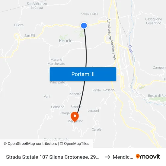 Strada Statale 107 Silana Crotonese, 294 - Rende to Mendicino map