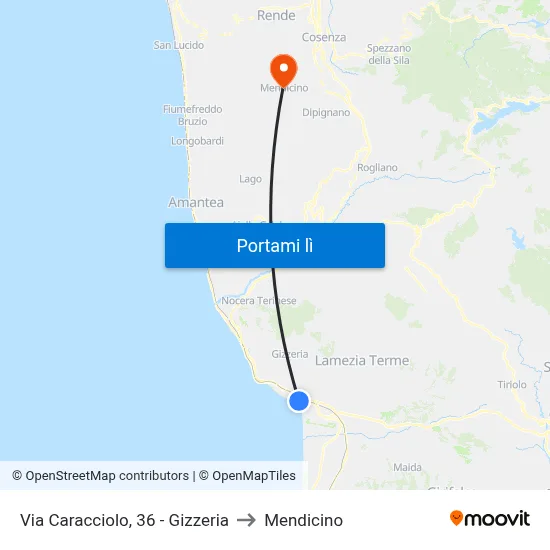 Via Caracciolo, 36 - Gizzeria to Mendicino map