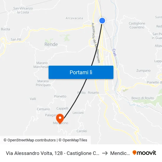Via Alessandro Volta, 128 - Castiglione Cosentino to Mendicino map