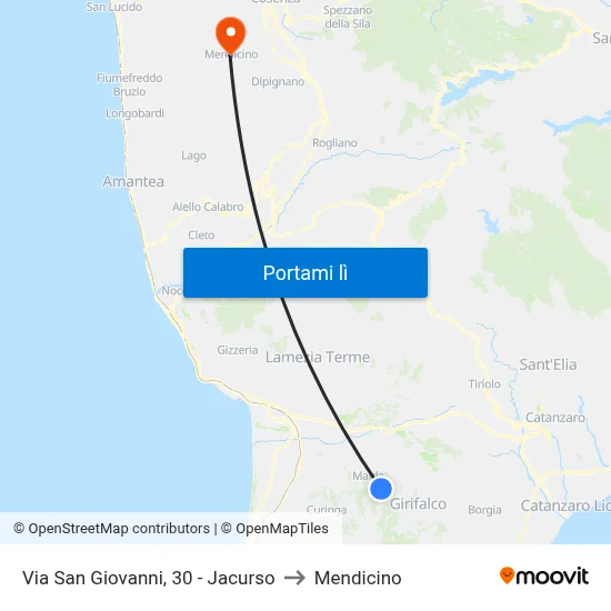 Via San Giovanni, 30 - Jacurso to Mendicino map