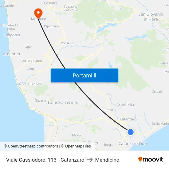 Viale Cassiodoro, 113 - Catanzaro to Mendicino map