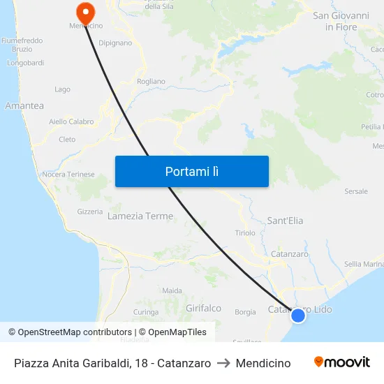 Piazza Anita Garibaldi, 18 - Catanzaro to Mendicino map