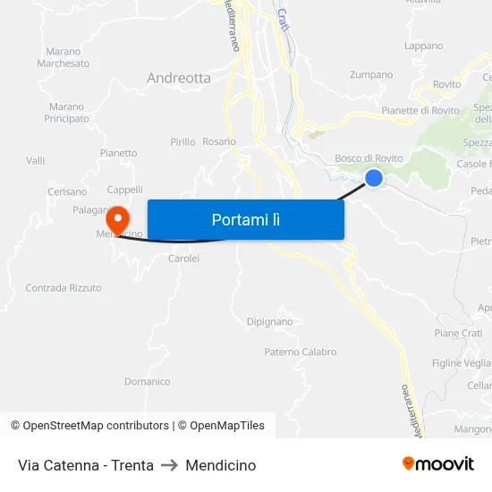 Via Catenna - Trenta to Mendicino map