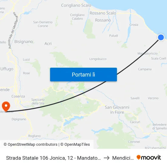 Strada Statale 106 Jonica, 12 - Mandatoriccio to Mendicino map