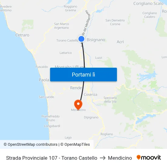 Strada Provinciale 107 - Torano Castello to Mendicino map