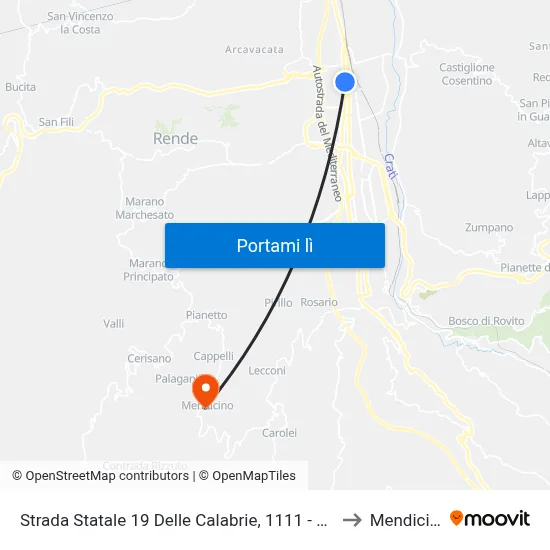 Strada Statale 19 Delle Calabrie, 1111 - Rende to Mendicino map
