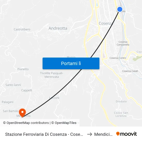 Stazione Ferroviaria Di Cosenza - Cosenza to Mendicino map