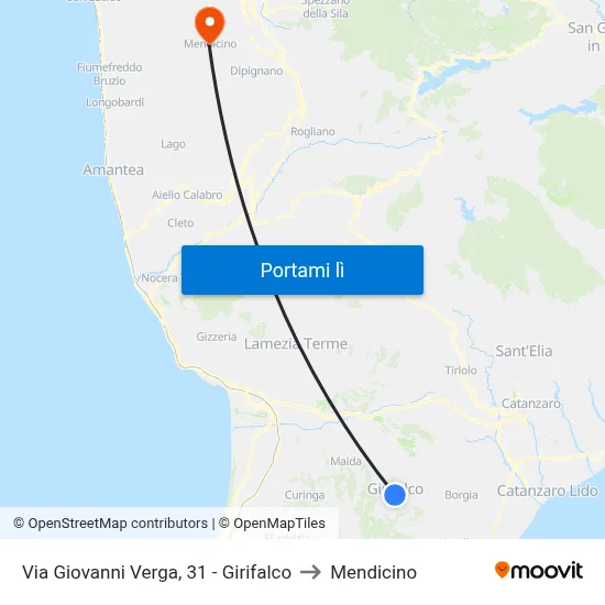 Via Giovanni Verga, 31 - Girifalco to Mendicino map