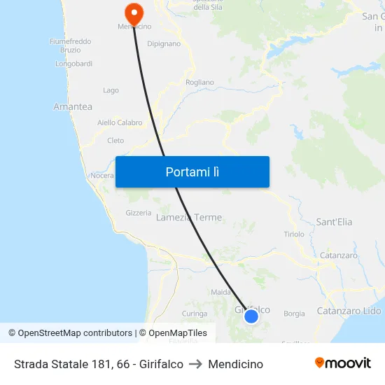 Strada Statale 181, 66 - Girifalco to Mendicino map