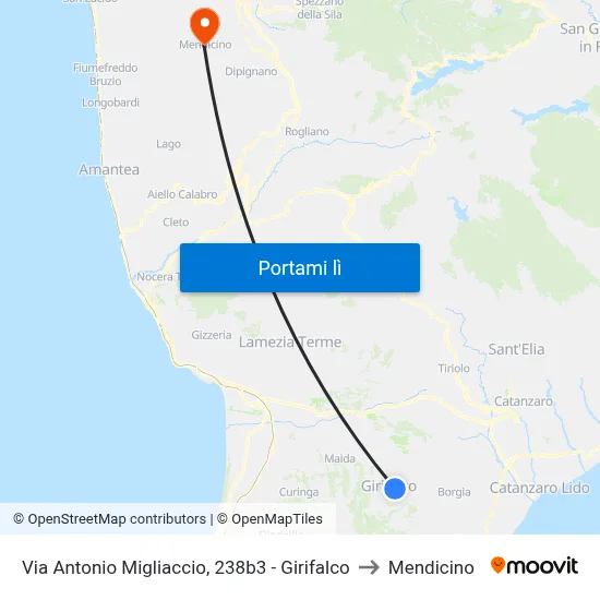 Via Antonio Migliaccio, 238b3 - Girifalco to Mendicino map
