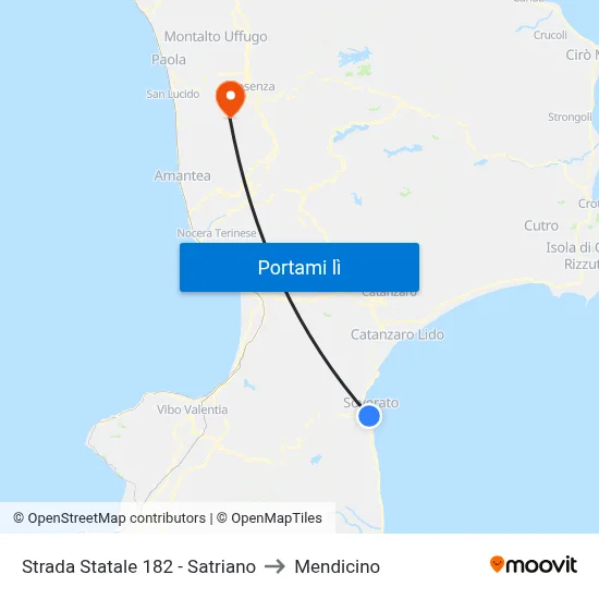 Strada Statale  182 - Satriano to Mendicino map