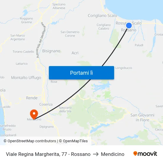 Viale Regina Margherita, 77 - Rossano to Mendicino map