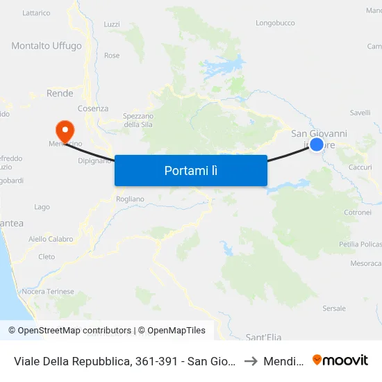 Viale Della Repubblica, 361-391 - San Giovanni In Fiore to Mendicino map
