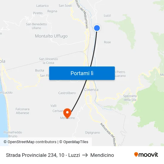 Strada Provinciale 234, 10 - Luzzi to Mendicino map