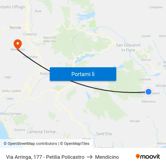 Via Arringa, 177 - Petilia Policastro to Mendicino map