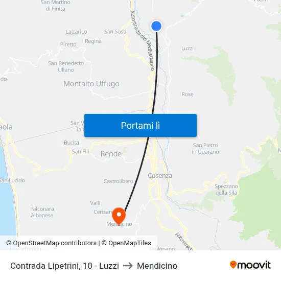 Contrada Lipetrini, 10 - Luzzi to Mendicino map