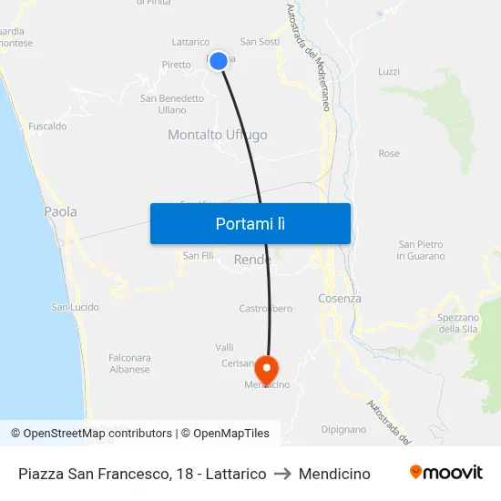 Piazza San Francesco, 18 - Lattarico to Mendicino map