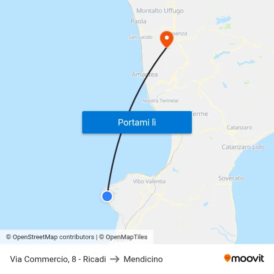 Via Commercio, 8 - Ricadi to Mendicino map