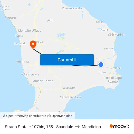 Strada Statale 107bis, 158 - Scandale to Mendicino map