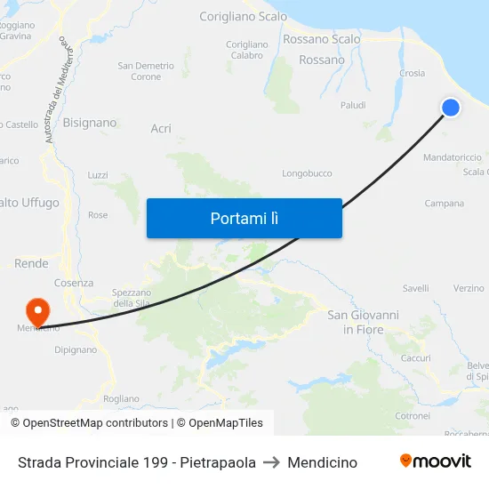 Strada Provinciale 199 - Pietrapaola to Mendicino map