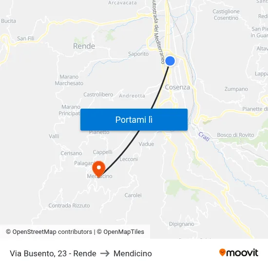 Via Busento, 23 - Rende to Mendicino map