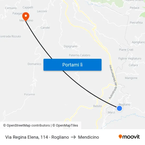Via Regina Elena, 114 - Rogliano to Mendicino map