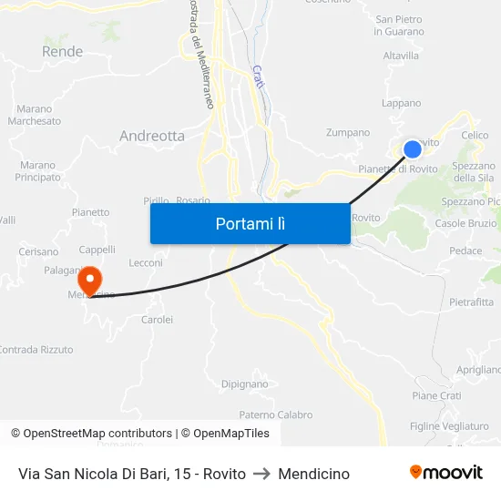Via San Nicola Di Bari, 15 - Rovito to Mendicino map